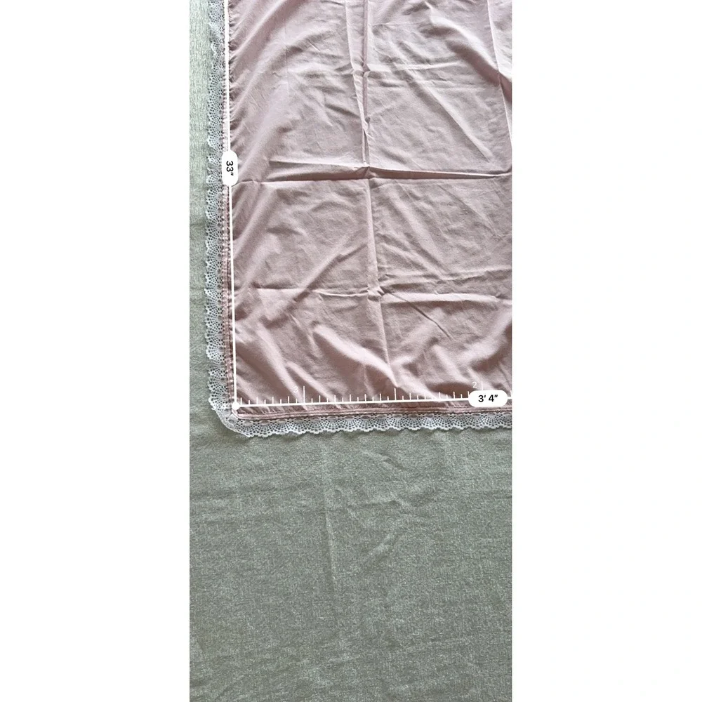 Vintage Pink Baby Blanket Lace Trim Girl Floral Bow 40x33